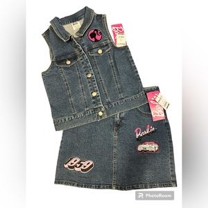 Barbie Jean Denim Vest & Matching Skirt Embroidered Patches Brand New With Tags